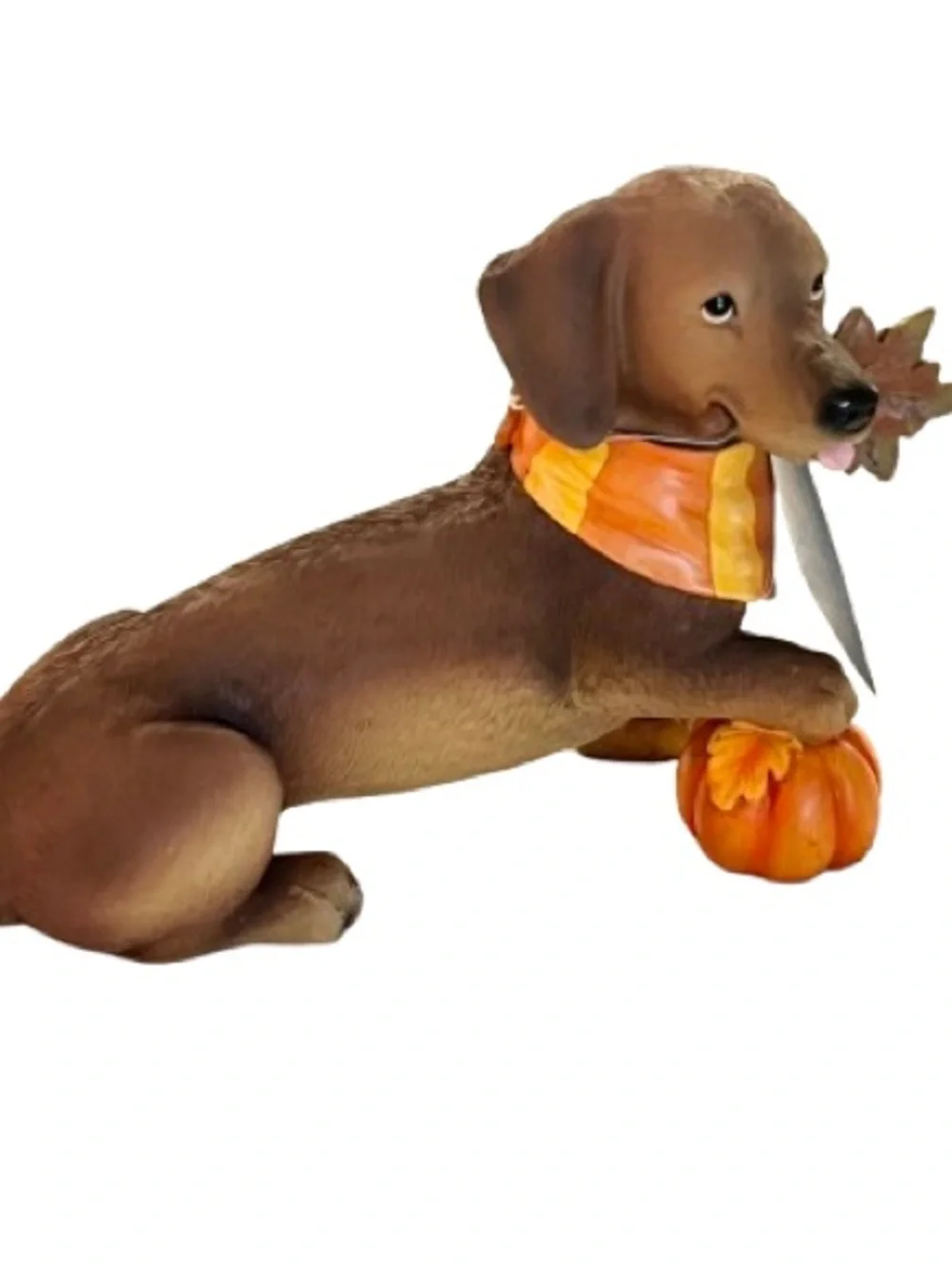 🆕- Autumn Dachshund Dog Resin Figurine with Orange Pumpkin Accent